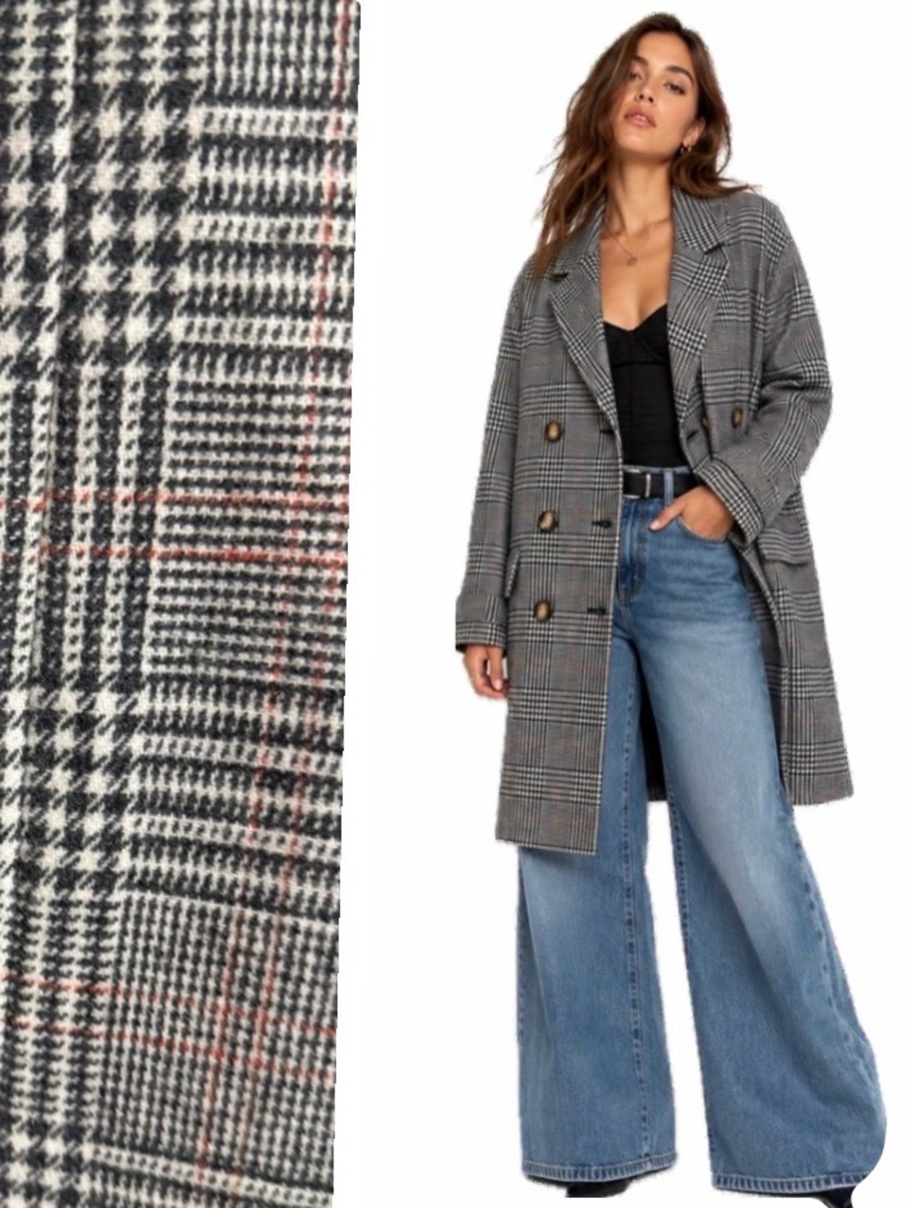 Nasty Gal,  Collection Prince if Whales Plaid Double Breasted Coat, Size 12 EUC